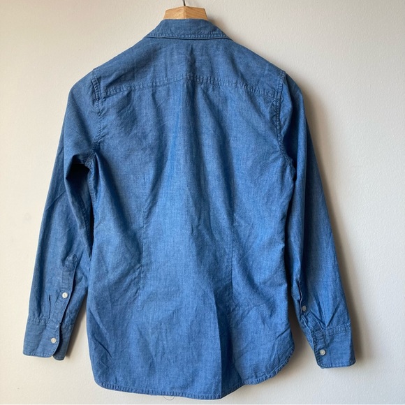 J. Crew Slim Fit Blue Chambray Tuxedo Long Sleeve 100% Cotton Button Shirt 0 - Picture 5 of 8